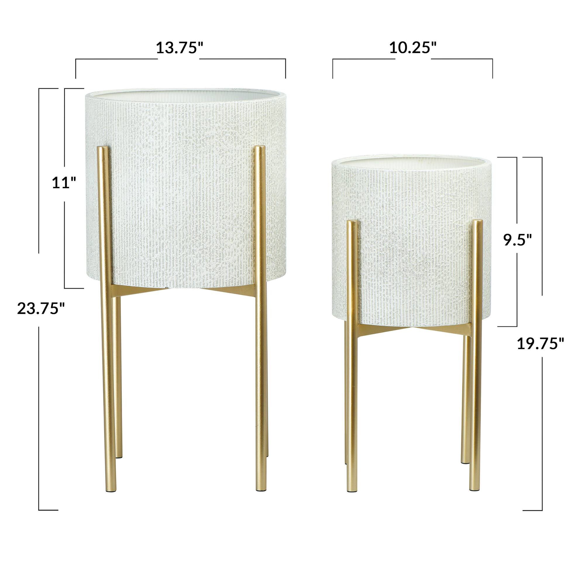 Hello Honey® & Gold Boho Embossed Metal Planters with Stands Set